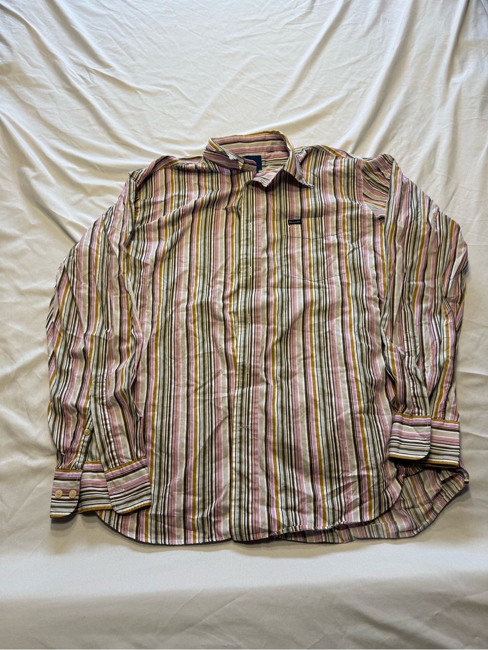 Faconnable Men's Striped Dress Shirt in Pink, Green, Brown